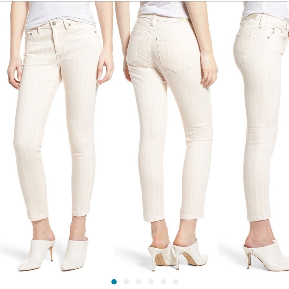 AG Adriano Goldschmied The Prima Crop Cigarette Leg Pinstripe Cream White Jeans